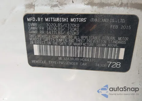 2015 Mitsubishi Mirage De from USA, damaged, VIN ML32A3HJ8FH044331